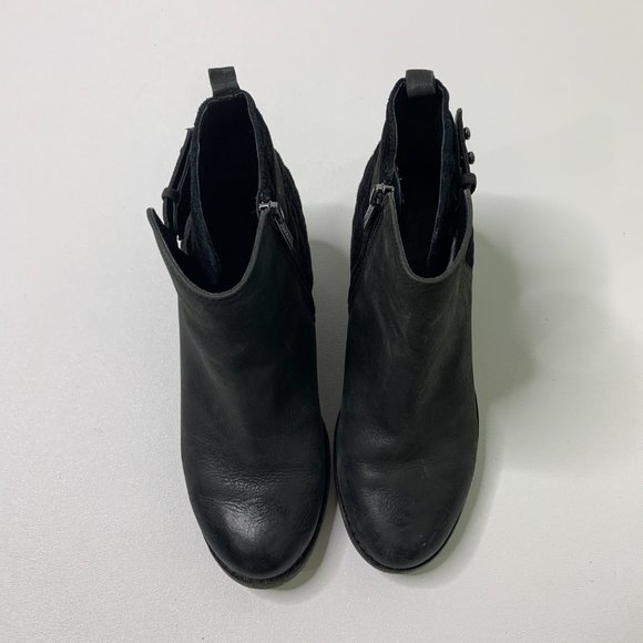 Sperry Leather Ankle Booties Boots Black Heels Quilted Suede Trendy Womens 6.5 - Picture 3 of 9